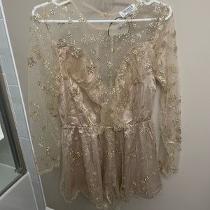 Shareen Collections Sheer scoop neck sparkly romper